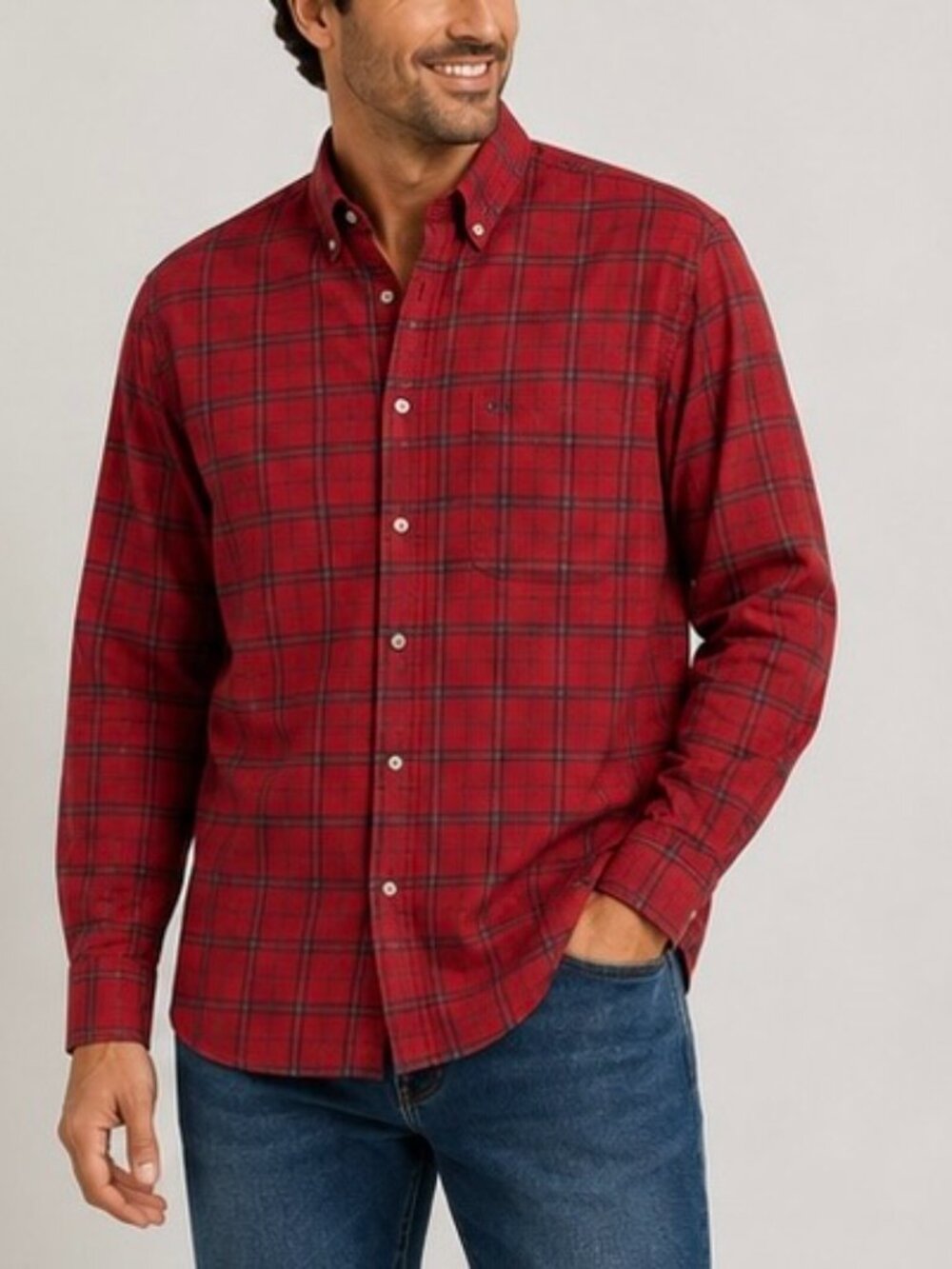 Viyella Patrick James Mens 18/34 Red Plaid Button Down Shirt 20% Wool Blend Long